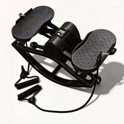 Mini Stepper Machine with Resistance Bands, Stair Stepper with LCD Monitor, Portable Home Fitness Equipment for Full-Body Workout, Legs & Buttocks Cardio Training, Black