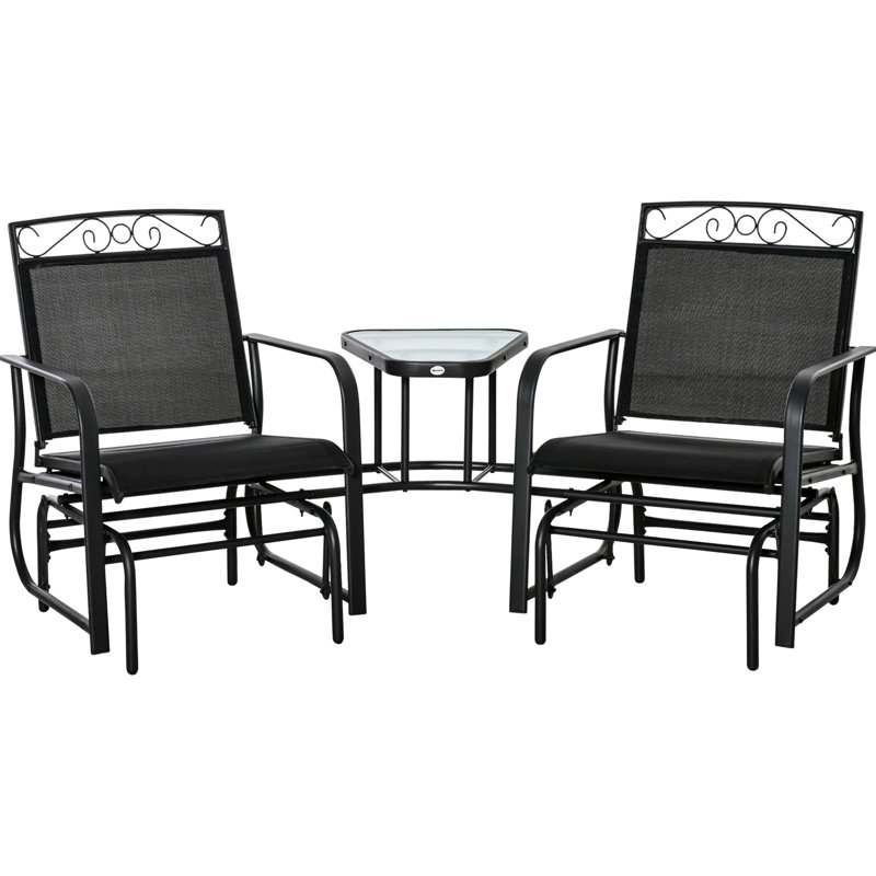 Backyard 2 Rocking Swing Chair With Glider Chairs And Center Table - Breathable Sling, Black Garden Coffee Chair, Finish