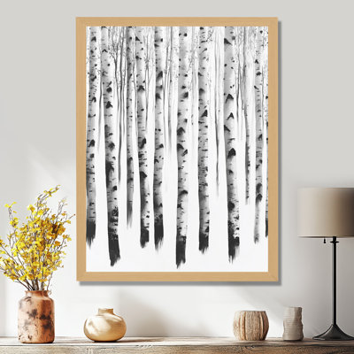 Forêt de bouleaux noirs et blancs en hiver I - Tableau encadré
