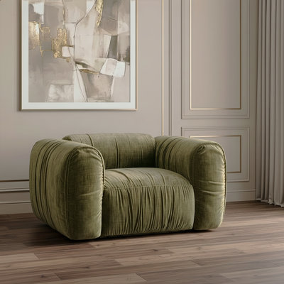 Chaise longue en tissu vert olive Siegal