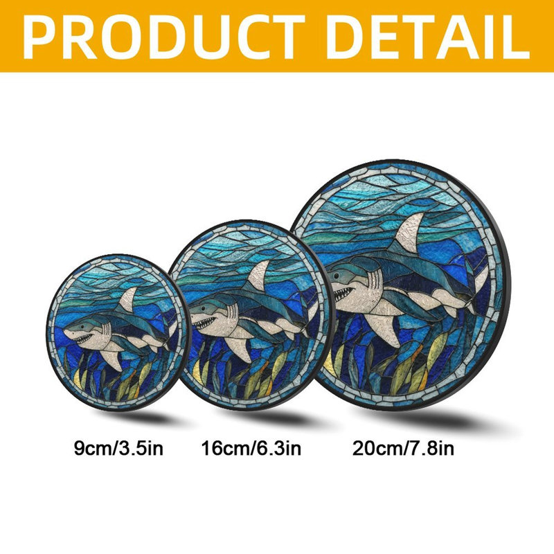Vitrail requin, panneaux de vitrail attrape-soleil pour la décoration de fenêtre, 6,3 x 6,3 po (16 x 16 cm)