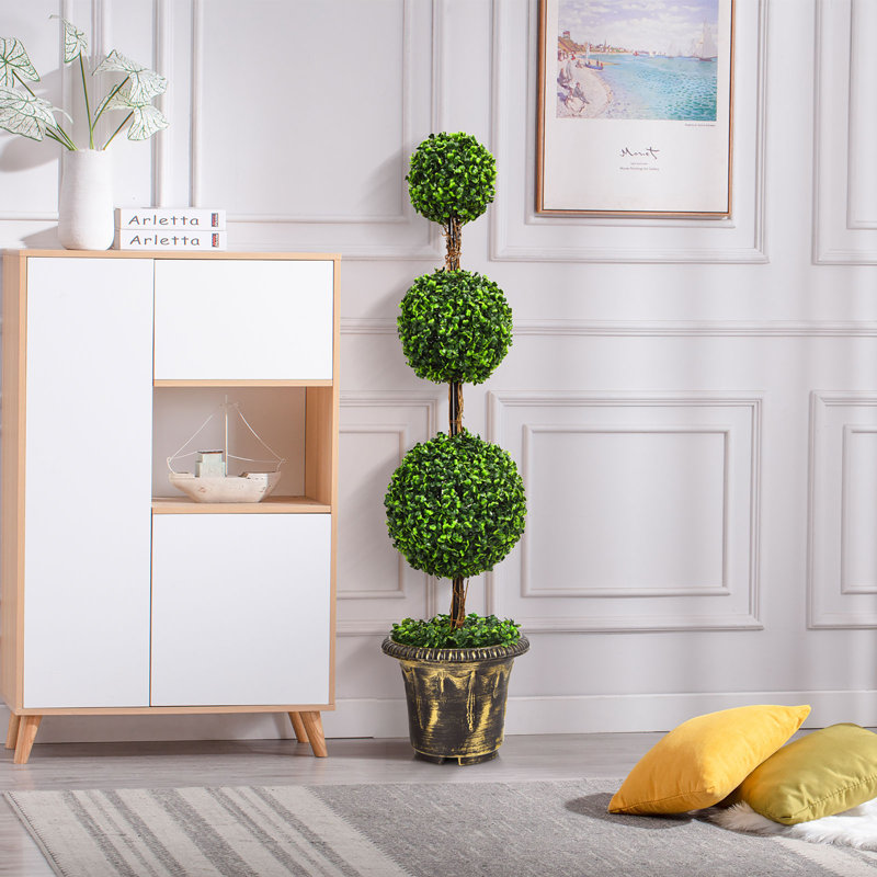 48'' Faux Boxwood Topiary in Cement Pot