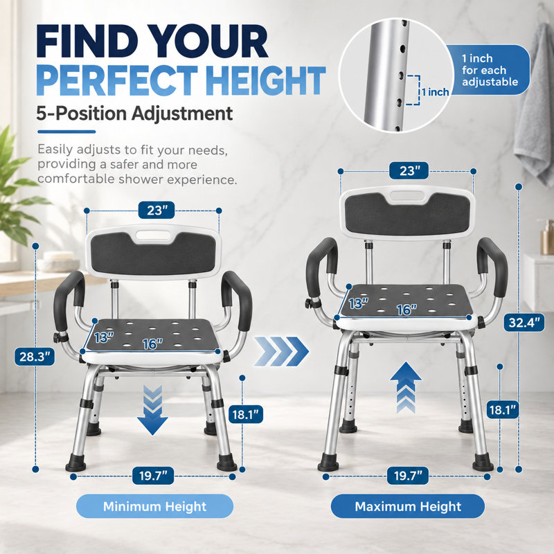 Shower Chair with Arms & Back, 400lbs