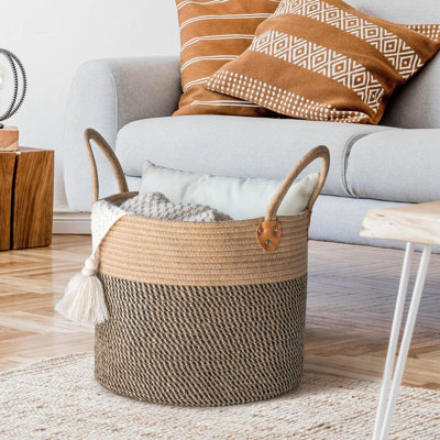 Foldable Woven Mapes - Large Jute Basket With Handles, For Blankets, Toys, Shoes, Versatile Home Decor Organizer