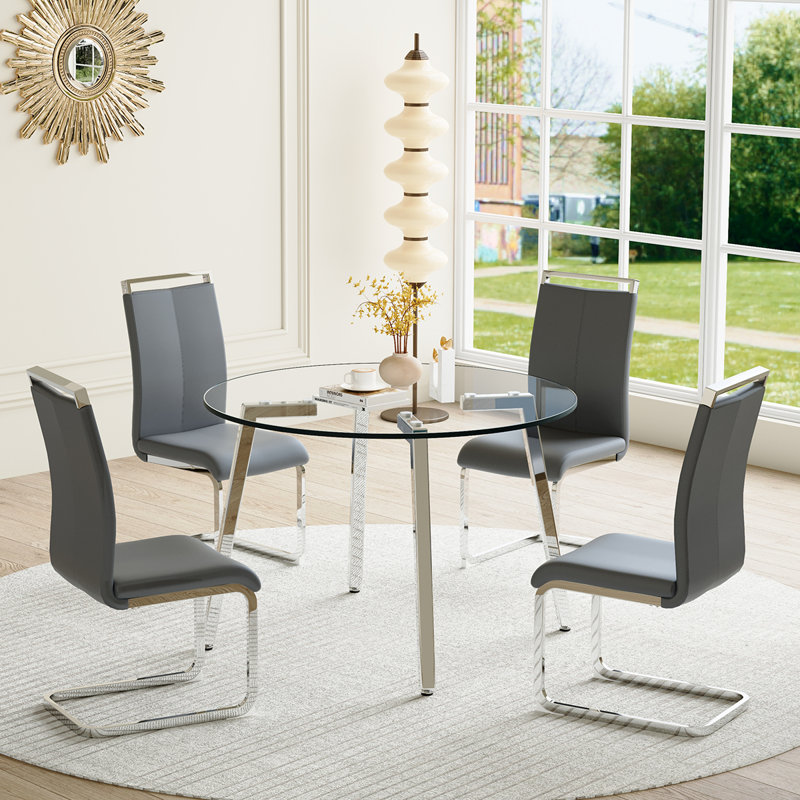 Ensemble de salle à manger circulaire L 42 po x l 42 po Dumercie, 5, Gris / argent, Argent