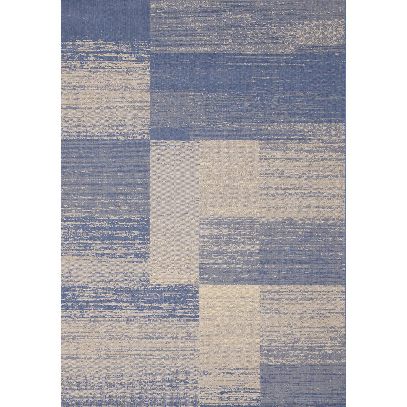 Blue Geometric Polyester Living Room Carpet, Rectangle 7'10'' x 10'6''