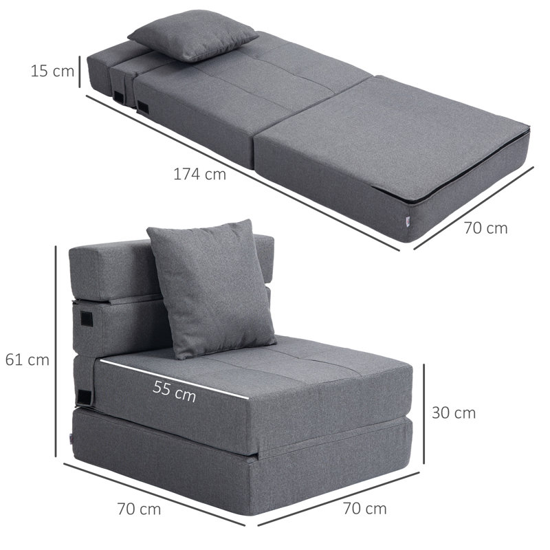 Elanora 70cm Upholstered Futon Chair, Grey/Brown/Blue
