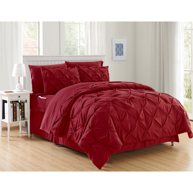 Modern & Contemporary Polyester Plain Comforter, King/Cal. King Comforter + 7 Additional Pieces, Burgundy