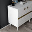 Console moderne, blanc et or, panneau de particules recouvert de mélamine à 100%, épaisseur: 0,7 pouce | Design à rayures élégant, parfait pour le salon ou le vestibule, durable et élégant-182129418