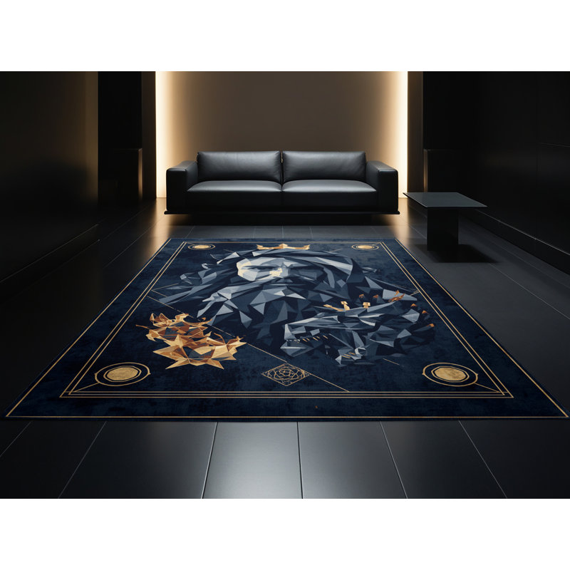 Tapis bleu doux et moelleux à motif géométrique Hades Glam, 2 x 5