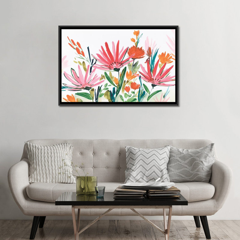 « rose », impression sur toile, H 18 po x l 26 po x P 1,5 po, Toile avec cadre noir