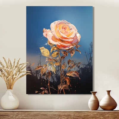 «Vibrant Pink Rose Blue Sunset Sky - Rose», art mural