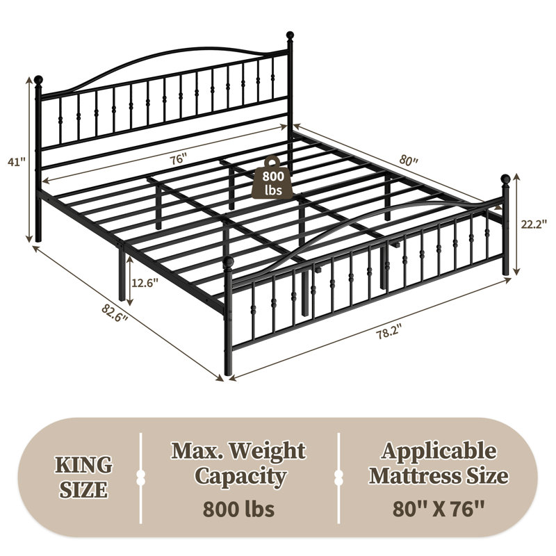 Sturdy Metal Platform Bed Frame, King