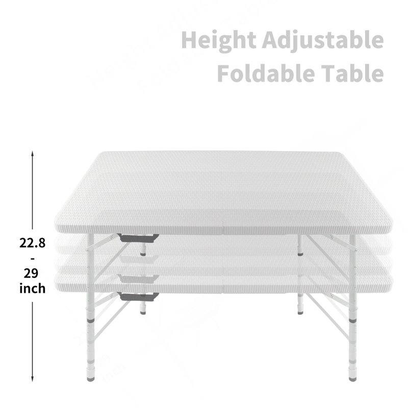 4Ft Rattan Folding Table For Indoor&Outdoor, Portable Foldable Table Rattan Plaited White, White