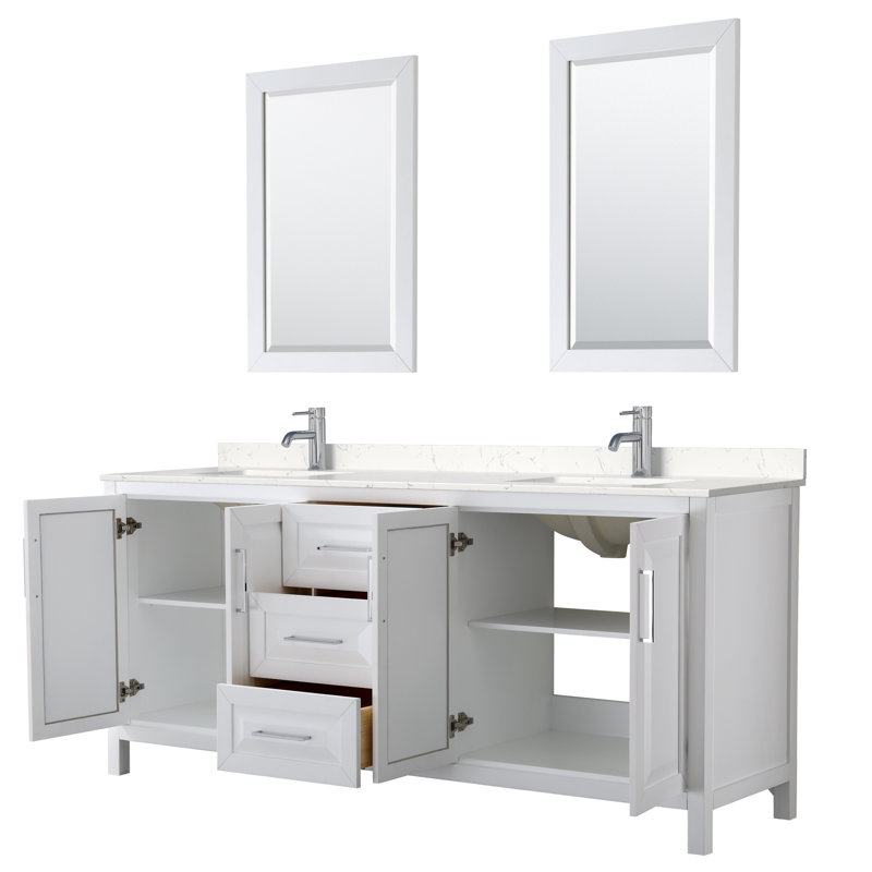 Daria 80'' W Double Vanity, White, Polished Chrome, Carrara Cultured Marble