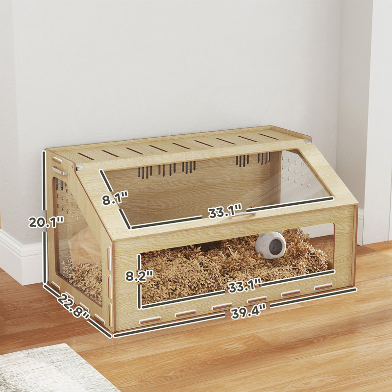 Cage à hamster 39 po avec fenêtre et plateau ouvrable, chêne
