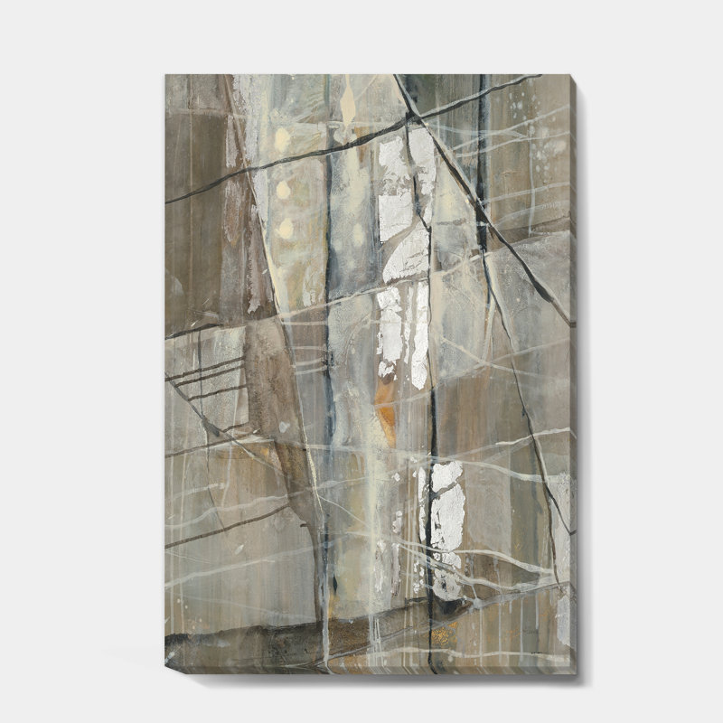 Abstrait gris argenté, composition géométrique sur toile - composition géométrique, H 46 po x l 36 po x P 1,5 po