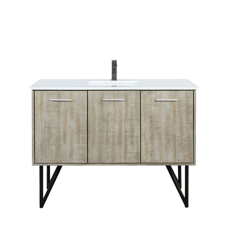Ensemble de meuble-lavabo, comptoir en quartz blanc et robinet en métal (NO SINK)