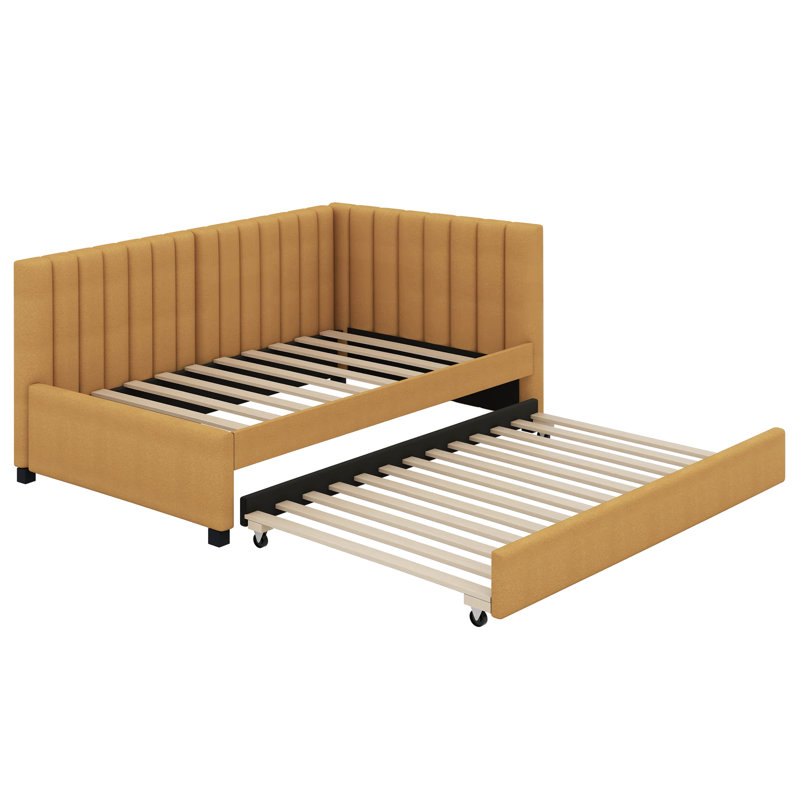 Upholstered Twin Size Daybed with Trundle, Yellow