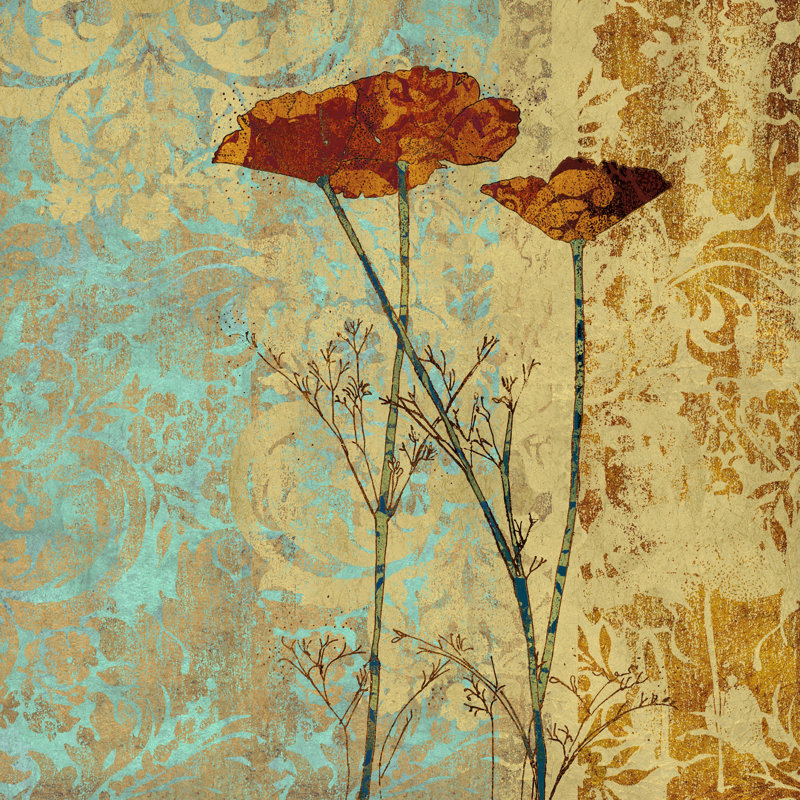 Coquelicots et damas II, H 36 po x l 36 po x P 1,25 po