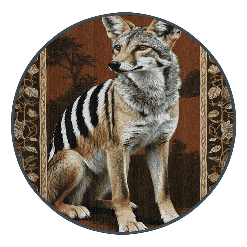  Tapis lavable rayé à côté de la faune, Rond 5 pi