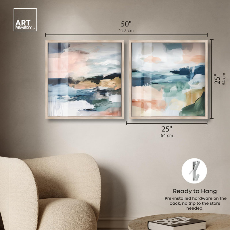 Ensemble d'art mural abstrait abstrait Tranquil Abstract, H 25 po x l 25 po, Cadre blond