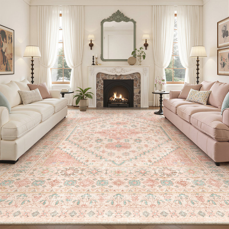 Malaika Machine-Washable Non-Slip Medallion Area Rug, Rectangle 9' x 12', Pink