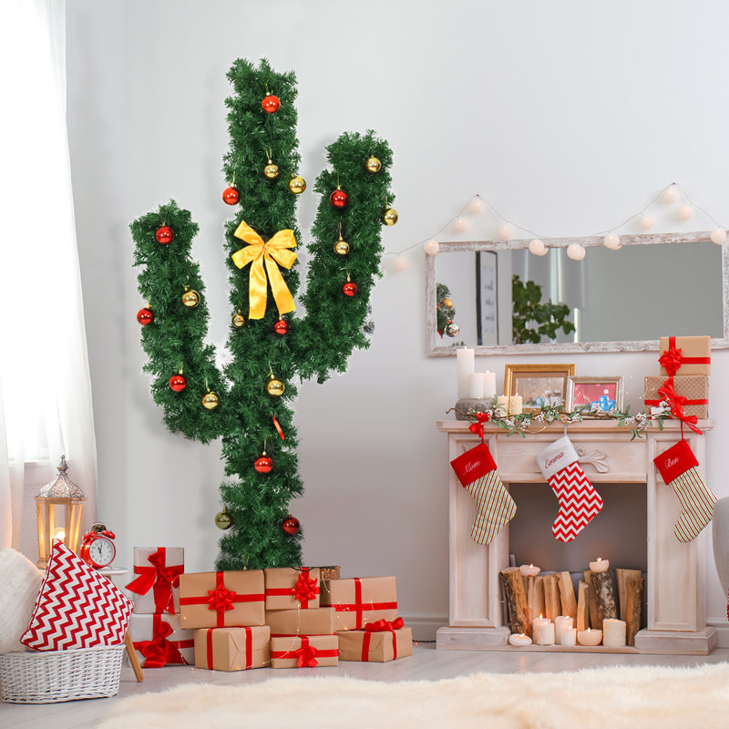 Arbre de Noël artificiel pin vert cactus avec lumières blanches, 6 pi