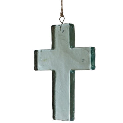 Croix en verre vert faite à la main, attrape-soleil, ornement à suspendre pour fenêtre ou mur, 15 cm