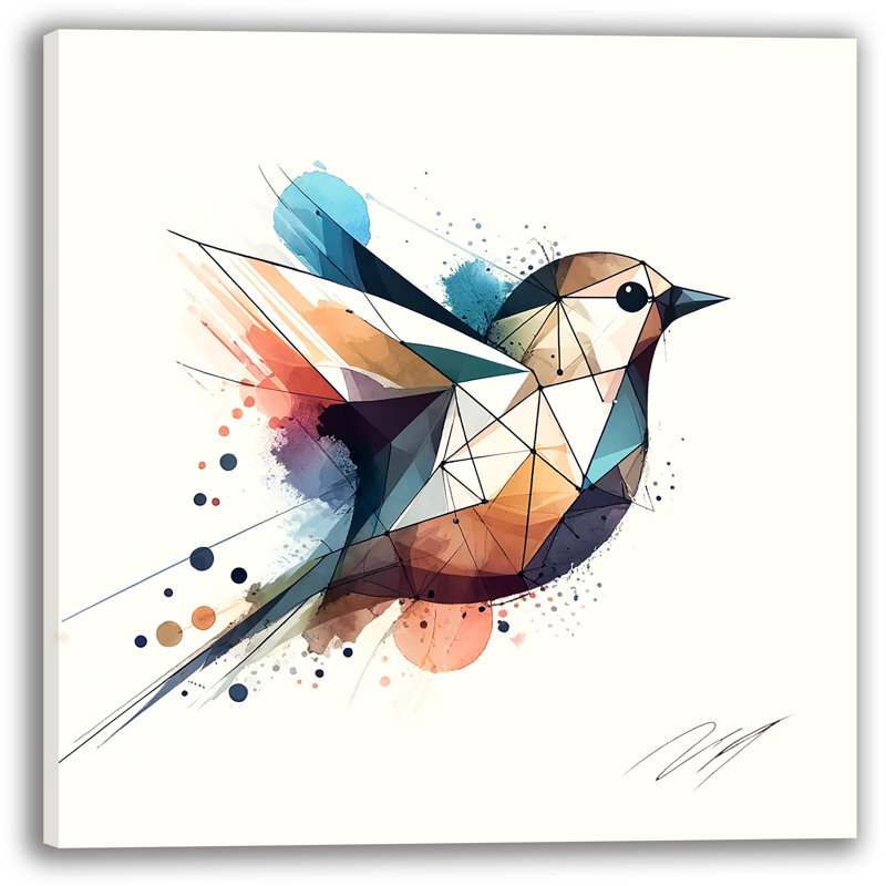 "Art géométrique aviaire" sur toile, H 12 po x l 12 po x P 1 po