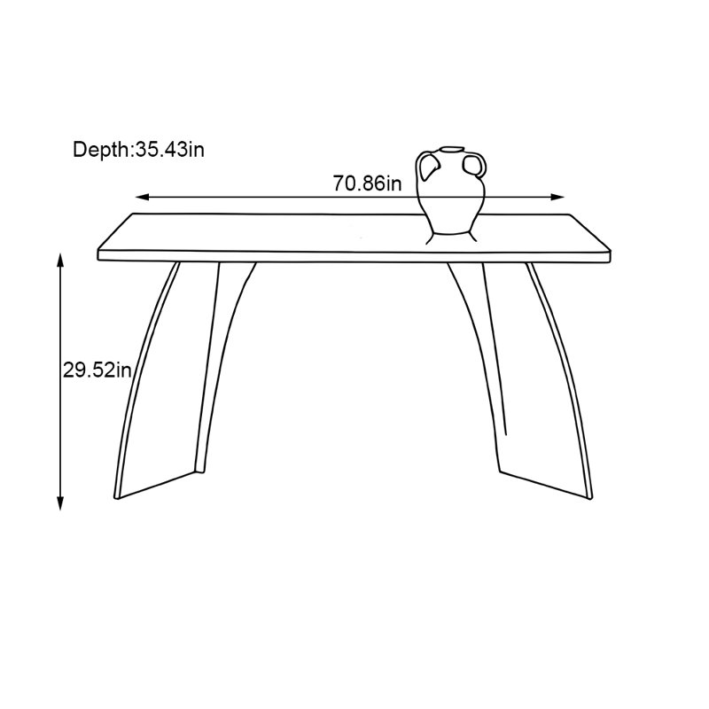 Table de salle à manger rectangulaire en bois massif minimaliste, H 29,52 po x L 70,86 po x l 35,43 po