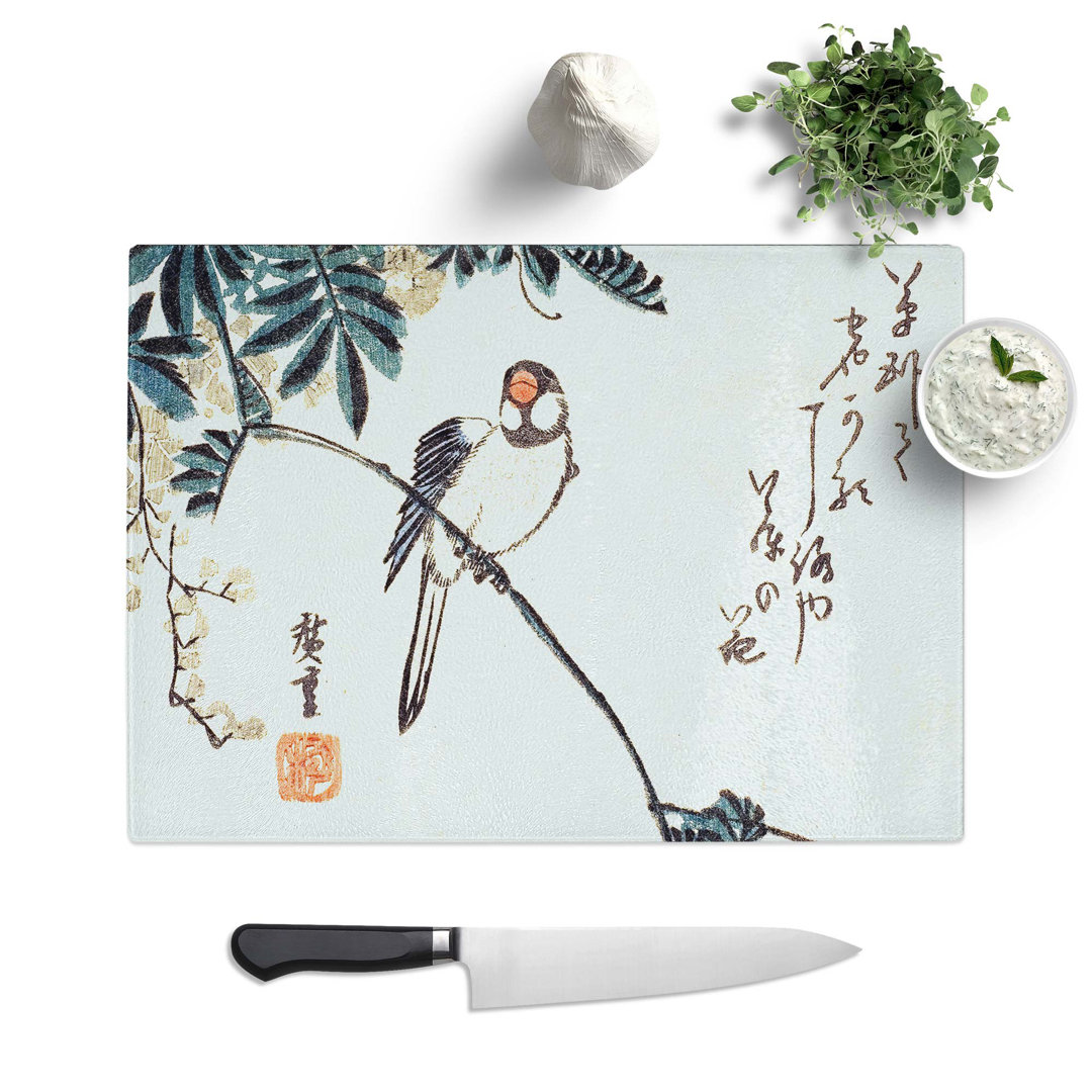 Tempered Glass Sparrow Bird & Wisteria by Utagawa Hiroshige Chopping Board