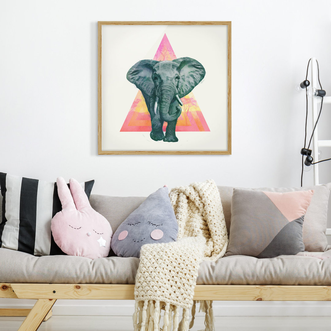 Gerahmtes Poster Illustration Elefant vor Dreieck