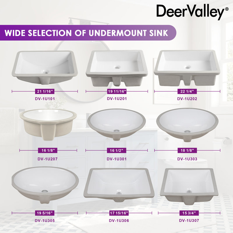 DeerValley Symmetry 18" X 15" Oval Vitreous China Undermount Bathroom Sink with Overflow, White