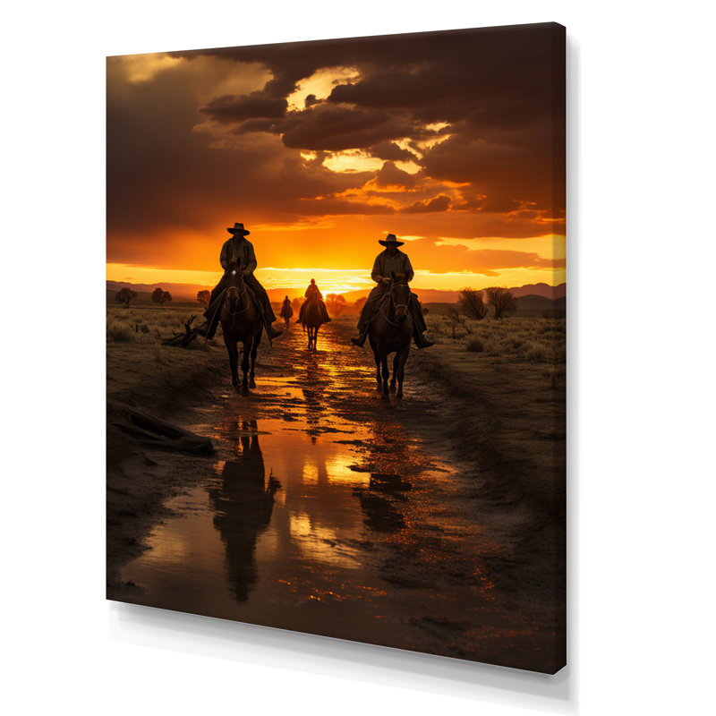 «Western Sunset Riders Portrait II», reproduction sur toile, H 32 po x l 24 po x P 1 po, Toile tendue