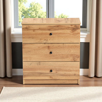 Lavande Brown Finish 3-Drawer Storage Chest With Metal Knobs, 25.38" H X 23.48" W X 12.42" D