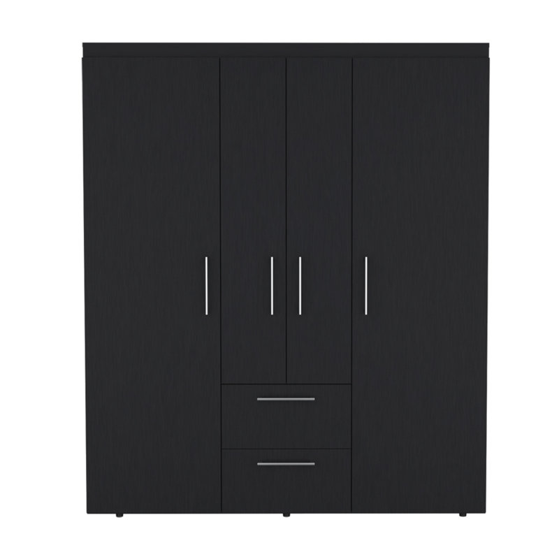 70" Black Wood Two Drawer Combo Dresser