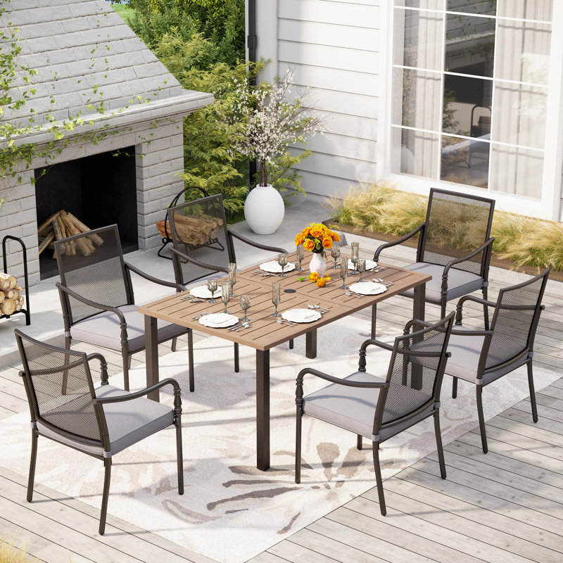Ensemble repas d'extérieur avec table en bois 7 pièces Asfand