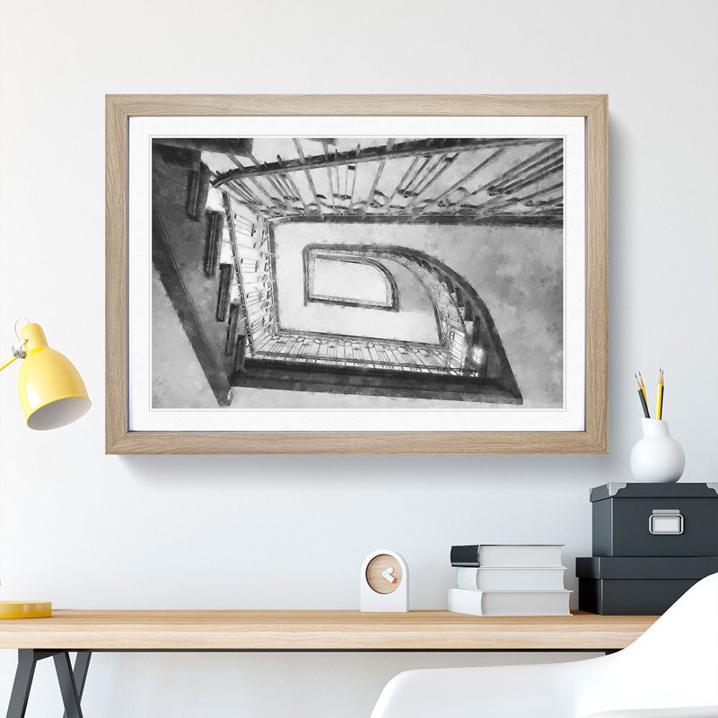 Rectangular Staircase - Framed Print, 45cm H x 63cm W x 2cm D, Oak Framed