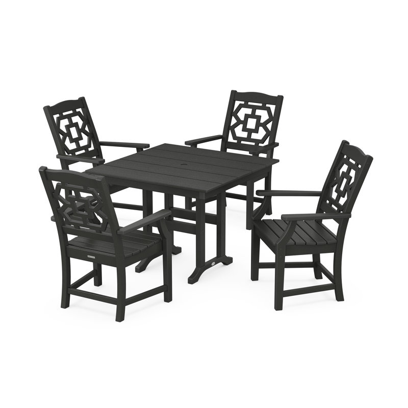 Chinoiserie 4 - Person Patio Dining Set with Square Table, Black
