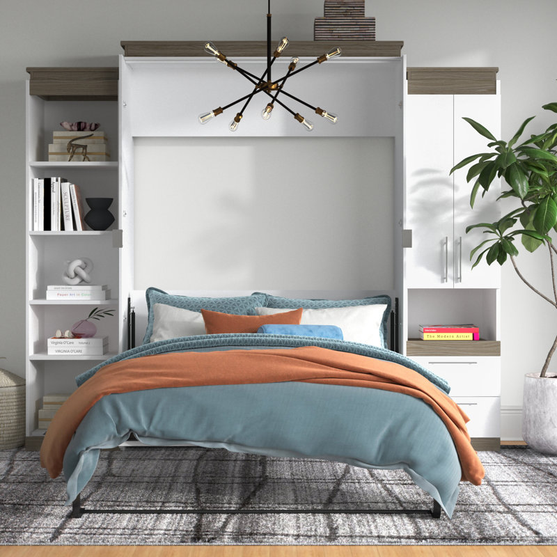 Grand lit escamotable avec rangement étroit Camalla, Blanc