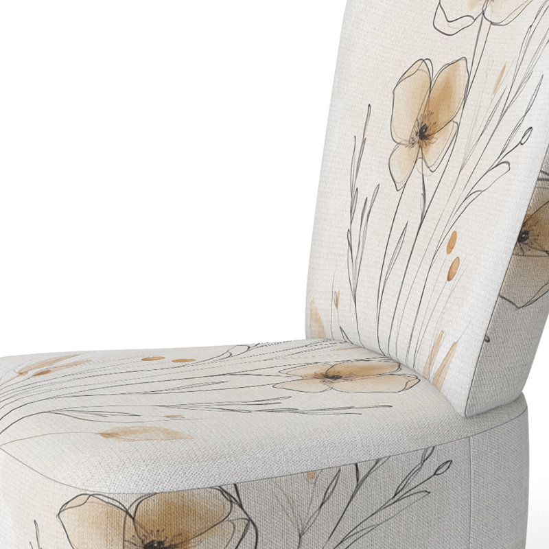 Chaise d'appoint abstraite rembourrée à motif floral - ligne minimaliste florale beige, Side Chair Armless