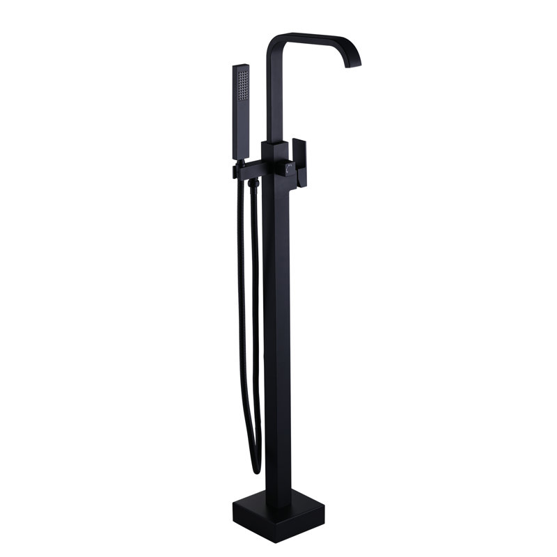 Floor Mounted Freestanding Tub Filler with Diverter and Handshower, Matte Black