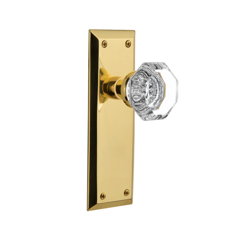 New York Plate with Waldorf Door Knob, Polished Brass