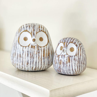 Chubby Night Owl Resin Statue Set Of 2
