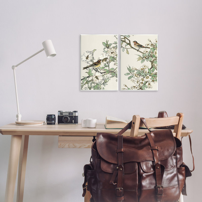 Impression sur bois, "Moineau classique sur des fleurs sur toile" par Nan, H 15 po x l 10 po x P 0,5 po