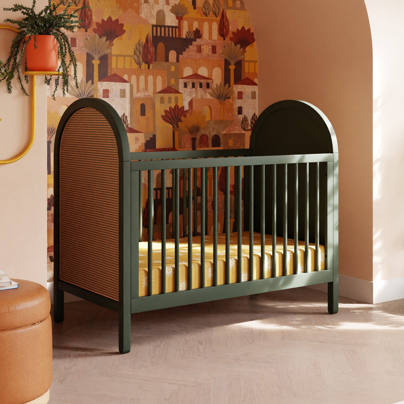 Bondi Cane 3-in-1 Convertible Crib, Forest Green w/ Natural Cane