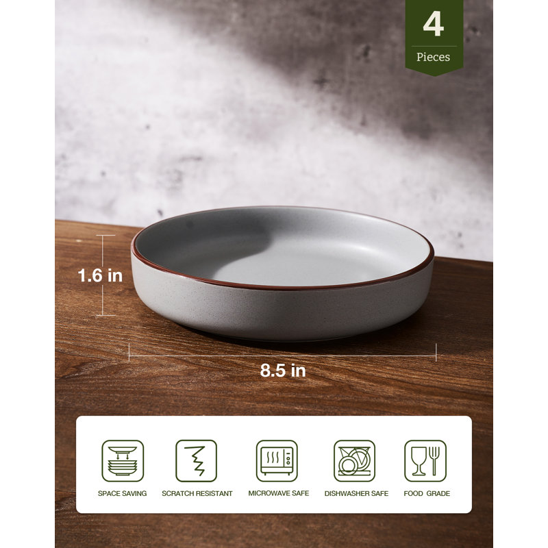 4-Piece Stoneware Pasta Bowl Set- Service For 4, Dark Gray