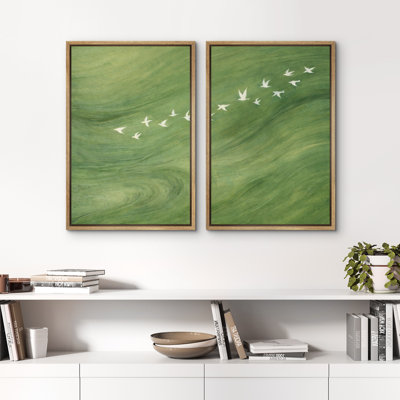 «Minimal Green Birds», reproduction d'art sur toile encadrée pour chambre principale, 2 pièces