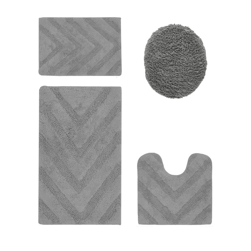 Ensemble de tapis de bain 4 pièces, Gris, 4 pièces (18 po x 20 po | 17 po x 24 po | 20 po x